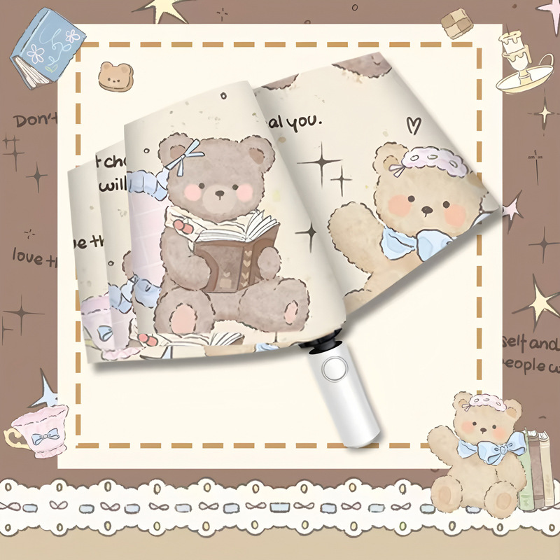 Fully Automatic High-Looking Bear Umbrella, Rain or Shine, Sun Protection and Uv Protection Sun Umbrella, Cute Cartoon Sunshade