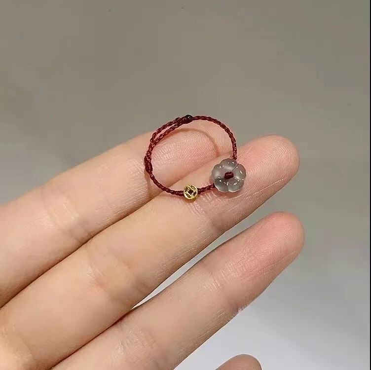 「Butterfly Dream」新しい中国風の蝶の花編み込みリング赤いロープ編み込み人差し指リング女性の甘いスタイルリング|undefined