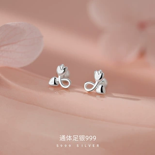 足银S999高级感花朵螺丝耳钉女轻奢清新韩风气质小众精致耳饰代发