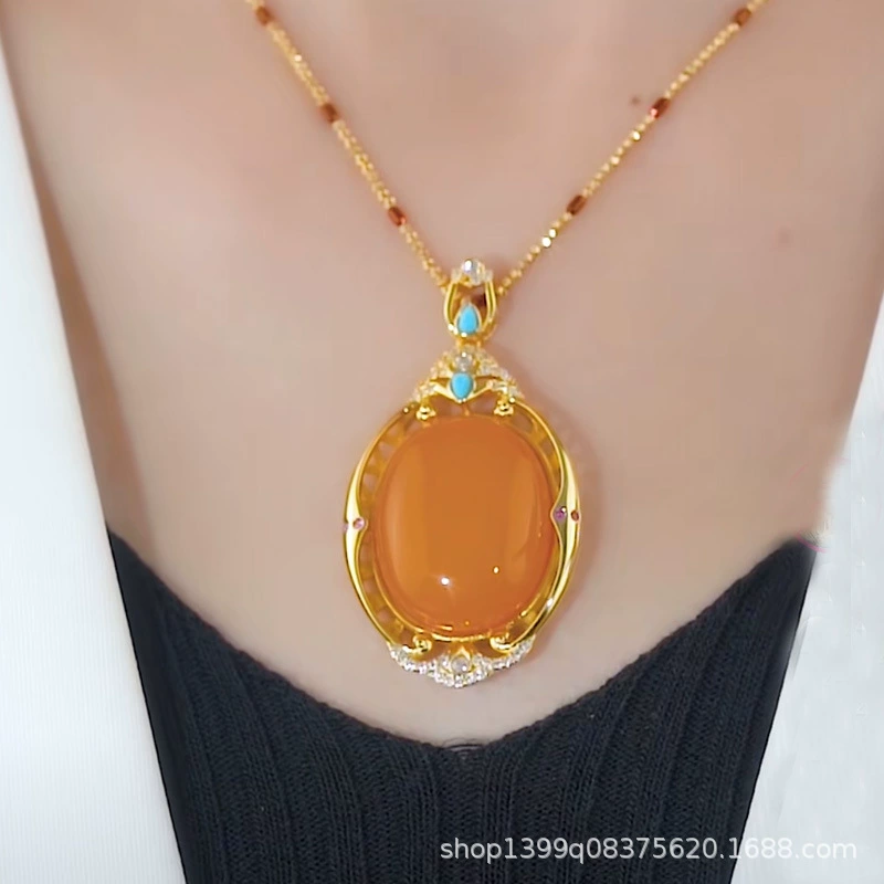 Независимо от бренда имитация Агата камень кулон ожерелье женское Стерлинговое Серебро высокий дизайн смысл ниша 2023 новый подарок на день рождения