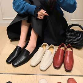 头层牛皮乐福鞋女平跟鞋早春新品里外全皮方头软皮女深口单鞋女鞋