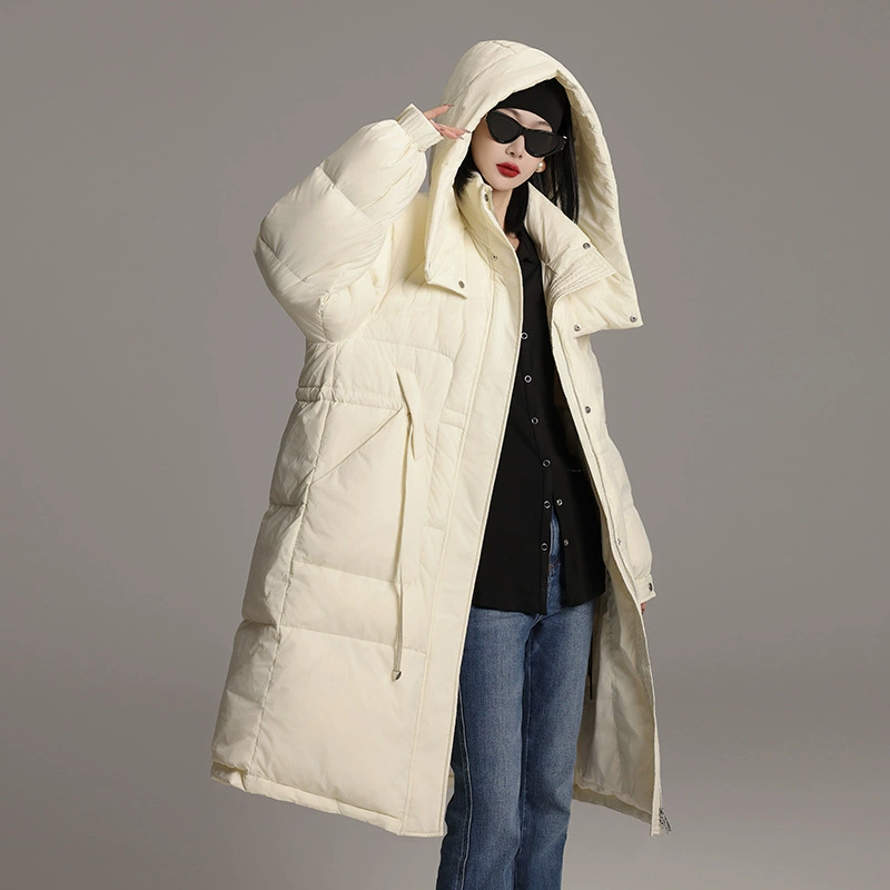 Velvet winter down jacket, duck down, hooded maxi length, oversized, increased thickness
