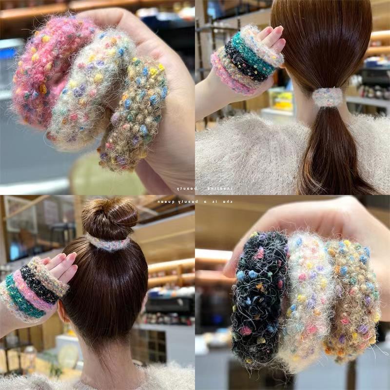 El otoño y el invierno de colores de felpa cuerda de pelo bola cabeza alta Cola de Caballo cuerda de Pelo elástico de alta banda de goma duradera corbata femenina anillo de pelo tocado