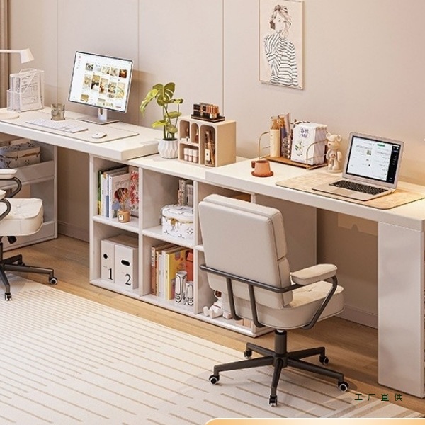 Double Desk Home Student Computer Desk Bedroom Girls Dressing Table Corner Desk Bookshelf Integrated Table