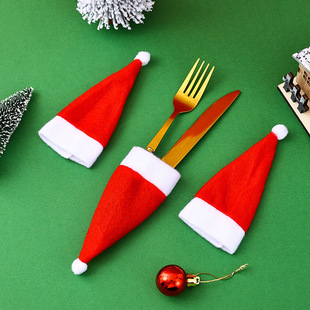 Christmas decorations mini Christmas hat Christmas wine bottle cover hat flannel small hat knife and fork cover