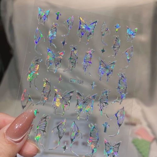 Nail Art Embossed Sticker Liquid Hollow Butterfly Sticker with Light Ray Laser Nail Decorations