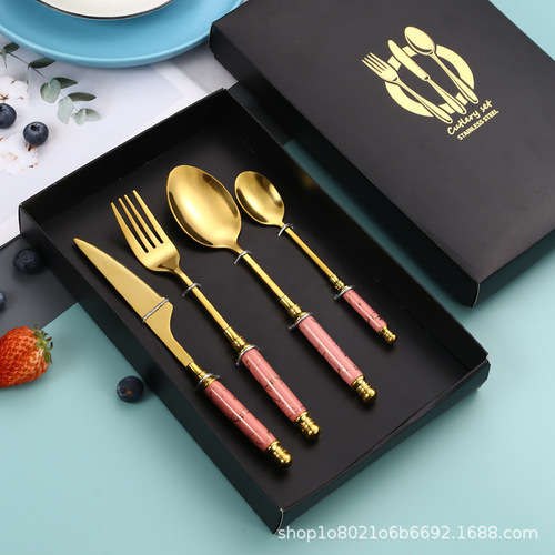 Nordic stainless steel ceramic handle knife, fork and spoon marble spoon Western steak knife, fork and spoon gift box set of four