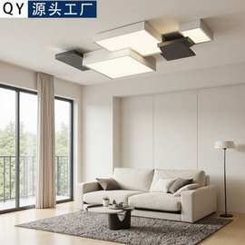 客厅灯现代简约护眼吸顶灯全光谱三色变光黑白拼接超亮中山灯具