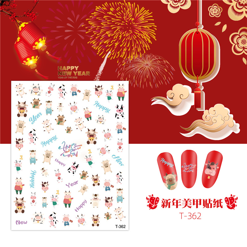 2021 manicura pegatinas de año nuevo gato afortunado fortuna pegatinas de uñas festivo estilo chino calcomanías de uñas Rojas netas