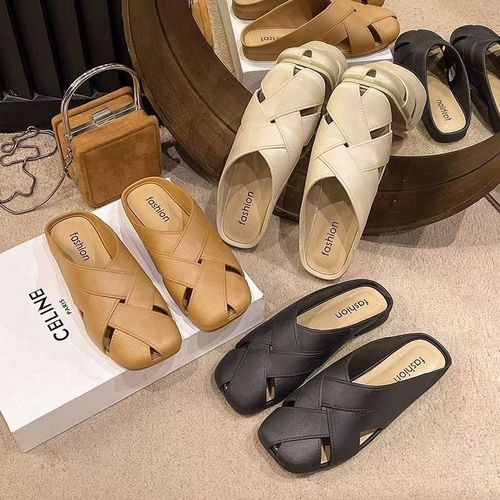 Summer Lazy Half-Open Women's Fashionable Flat-Heel Roman Sandals | Women's Outdoor Mules