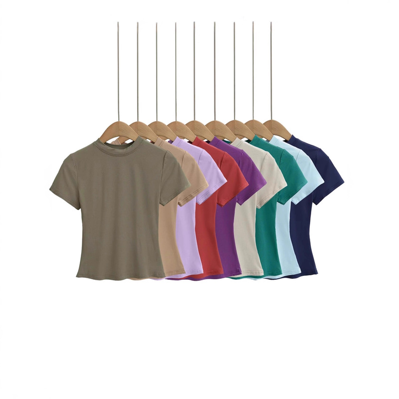 American-Style Spicy Girl Tight-Fitting Basic Round-Neck Short-Sleeve T-Shirt for Women, Summer Solid Color Versatile Slim-Fit Flattering Base Top American-Style Spicy Girl Tight-Fitting Basic Round-Neck Short-Sleeve T-Shirt for Women, Summer Solid Color Versatile Slim-Fit Flattering Base Top