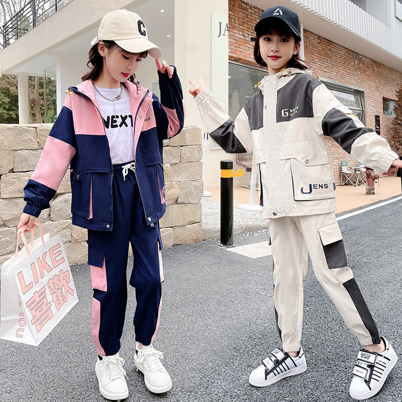 Girls' Spring Outfit Set 2024 New Korean Style Trendy and Stylish Cargo Pants for Medium and Large Children, Spring and Autumn Sports Popularity