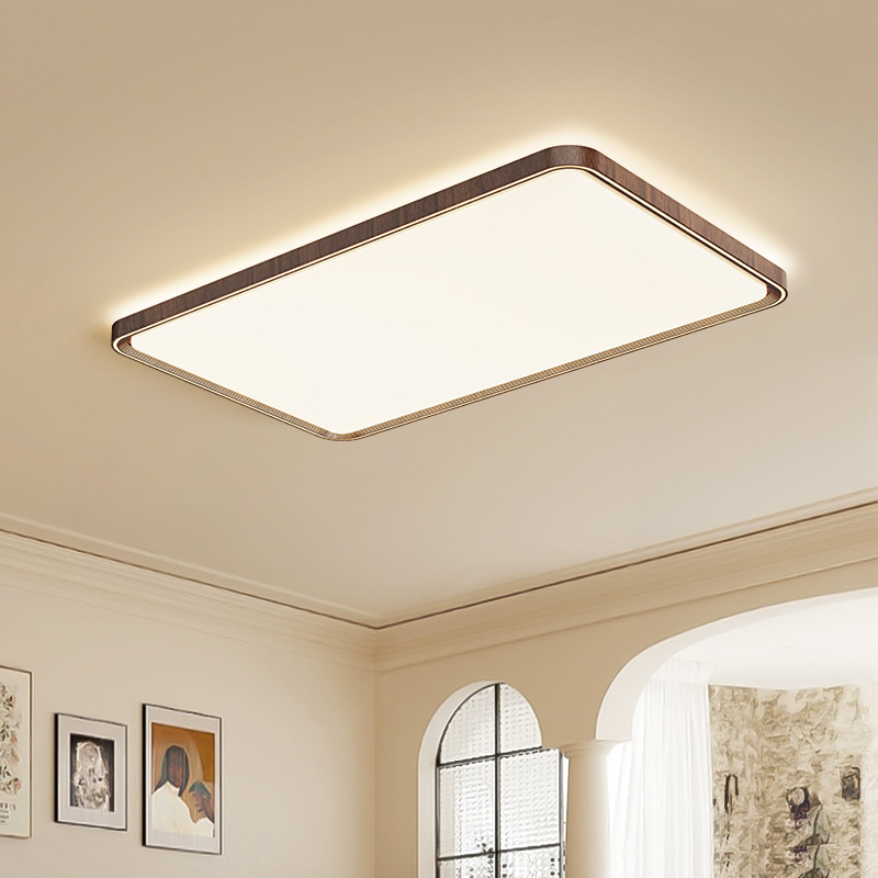 中古风客厅吸顶灯新中式复古胡桃木长方形大厅全光谱护眼套餐灯具