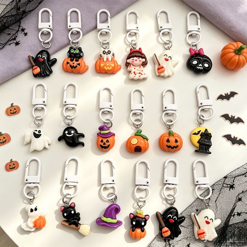 Halloween Cartoon Ghost Skull Keychain, Festive Pumpkin Goblin Keychain, Gift Bag Resin Pendant