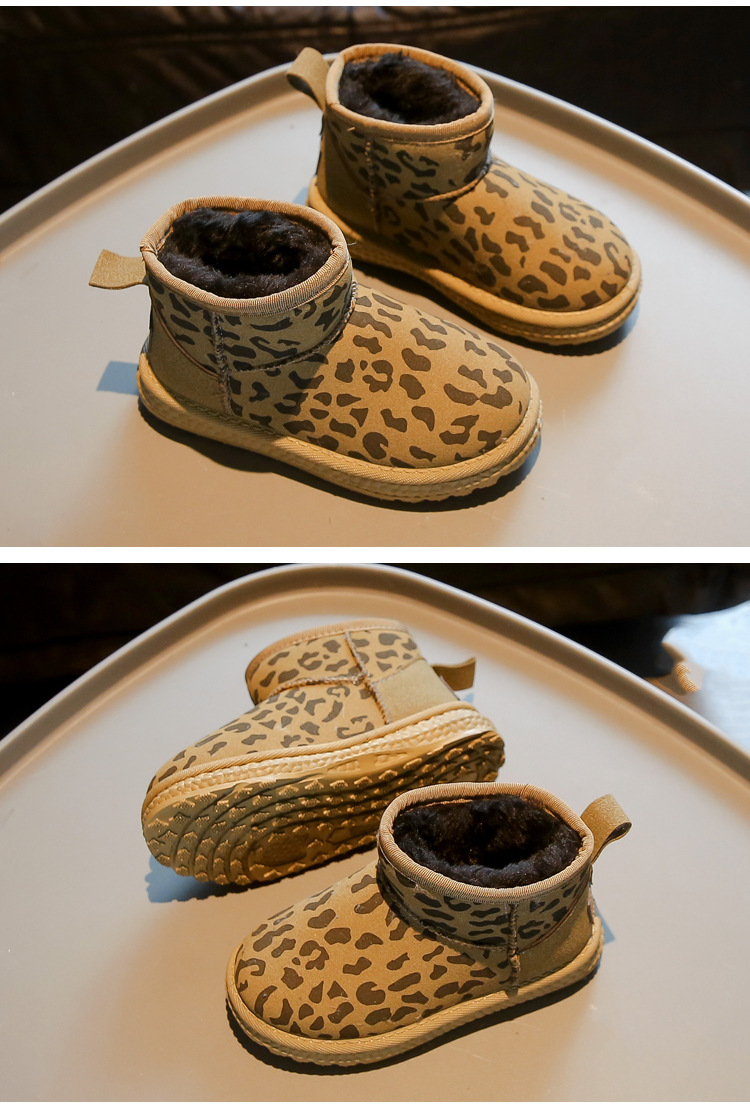 Children's leopard print snow with thick fleece and warm soft sole, medium to children's winter boys' large shoes,_voghion.com