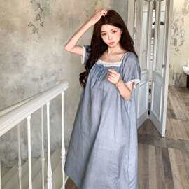 夏季2025年新款过膝盖睡裙休闲宽松可外穿家居服套装女甜美服装女