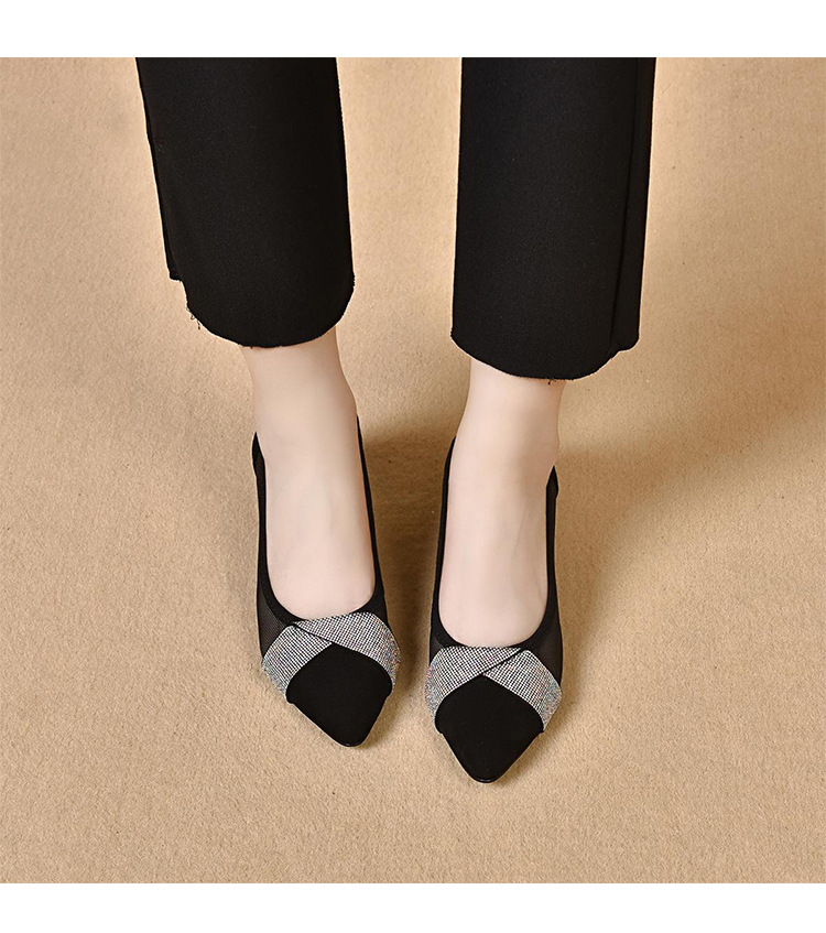 Giày sneaker nữ da lộn lưới thoáng khí đế bằng miệng nông — Gót thô màu đen (5 cm) chi tiết 4