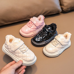 Children's warm cotton shoes 2022 winter new boy's shoes baby thick cotton girl's shoes learning to walk shoes leather surface