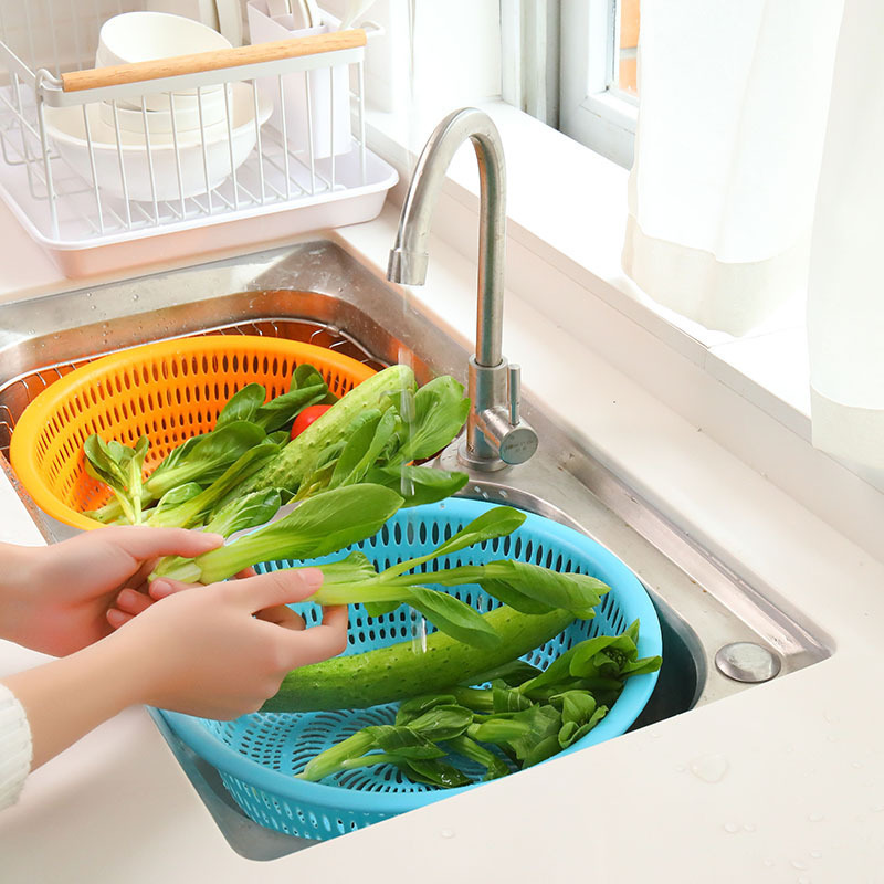 Cestas de almacenamiento de cestas de plástico redondas de frutas y verduras de lavado marco de cestas de almacenamiento comerciales de cestas de drenaje de cocina de escritorio doméstico