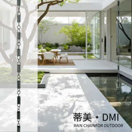 庭院景观装饰雨链圆筒雨链黑色金属排水链Outdoor rain chain
