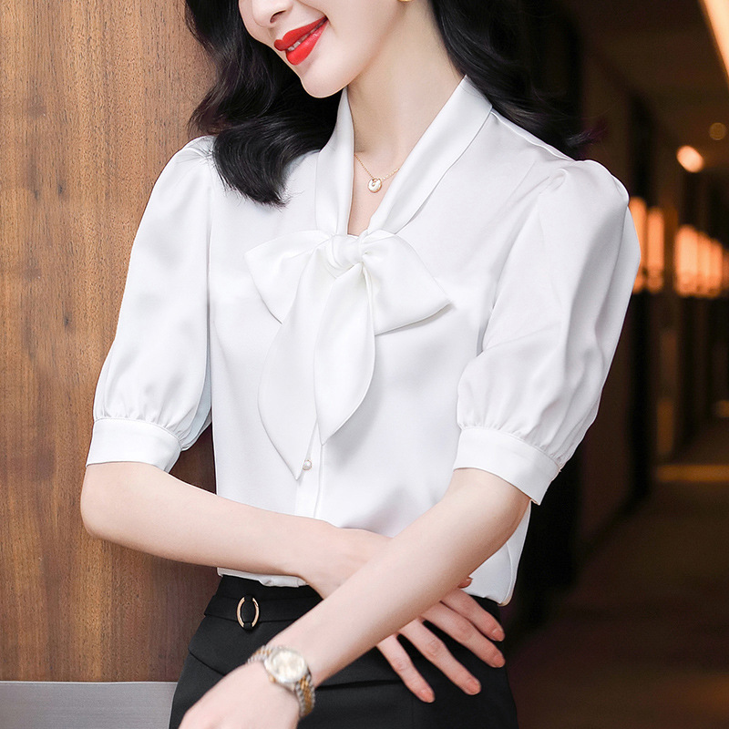 Spring summer elegant shirt with bow for leisure