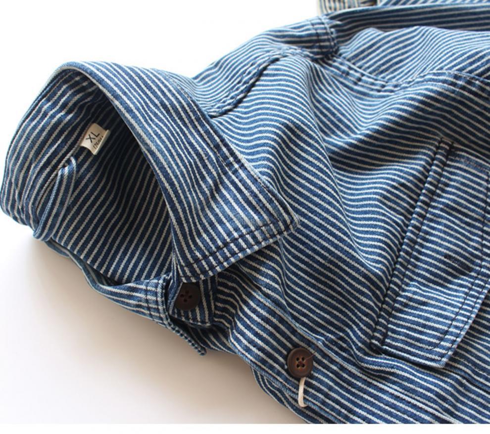 Vintage-Jeanshemd für Herren – Schweres, gestreiftes Langarm-Freizeithemd mit zwei Taschen, lockerer Passform, Polyester-Mischgewebe_voghion.com