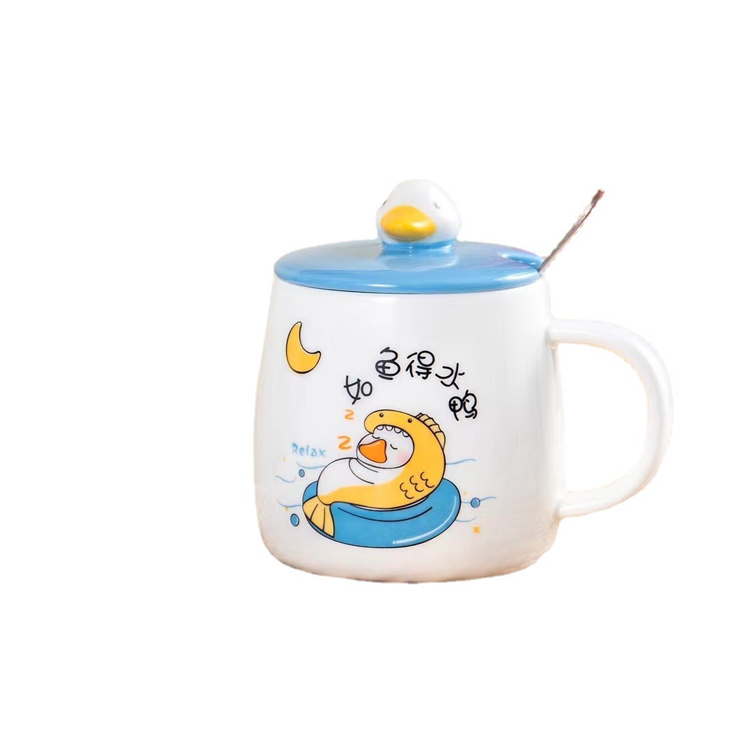Regalo creativo pato taza con tapa cuchara personalizada de cerámica taza de beber lindo de la Oficina taza de café