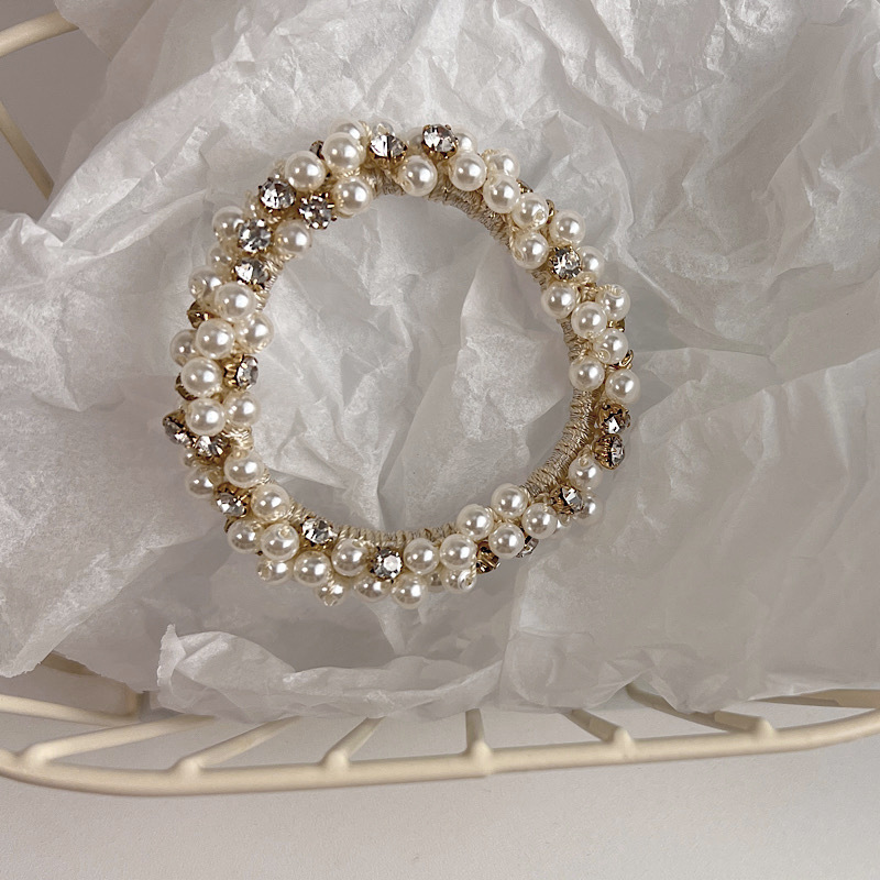 Stainless Steel, Imitation Pearl, Rubber Material Fashion Simple Rubber Imitation Pearl Inlaid Rhinestone Hair Tie