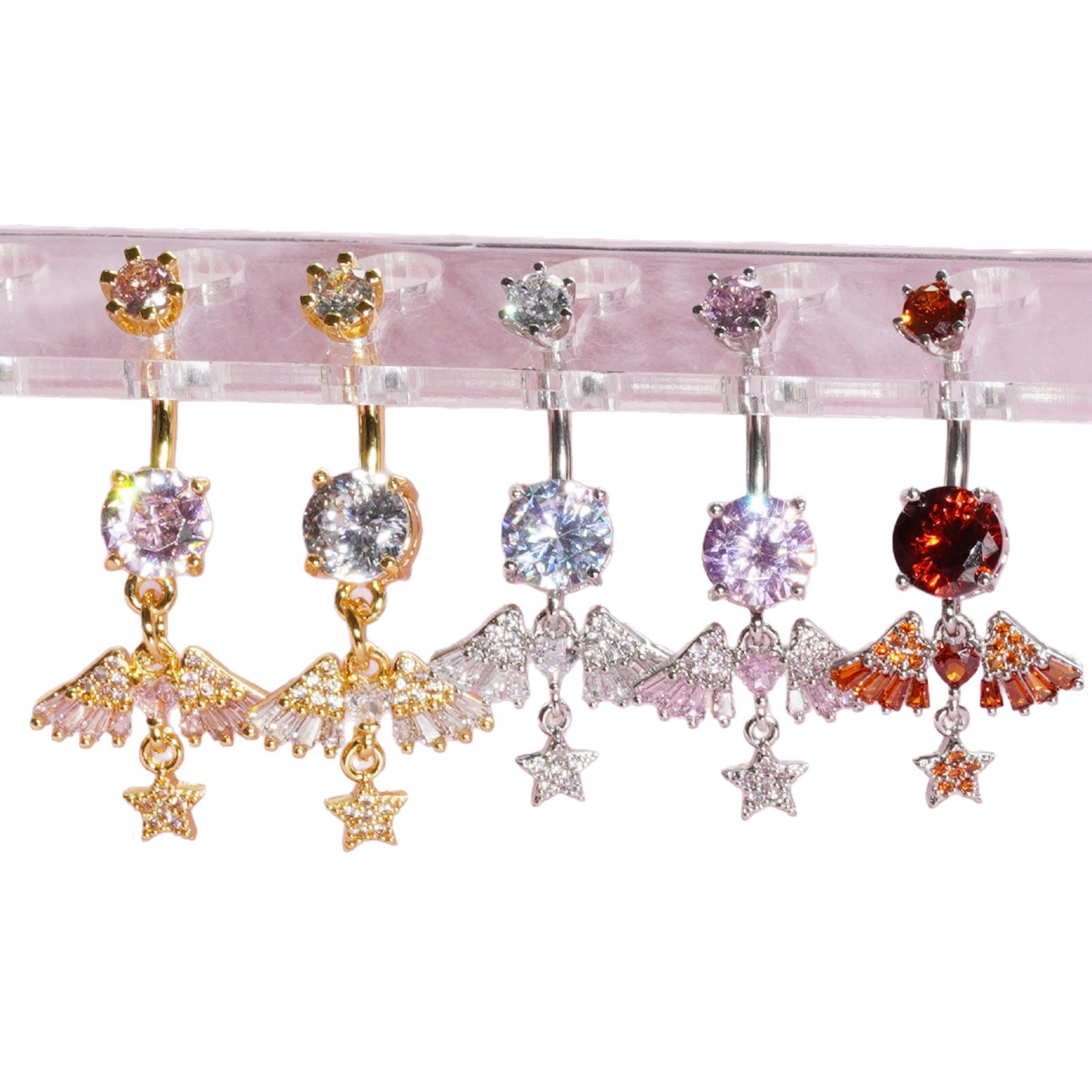Piercing nombril ailes d'ange en zircon avec incrustation cuivre_voghion.com