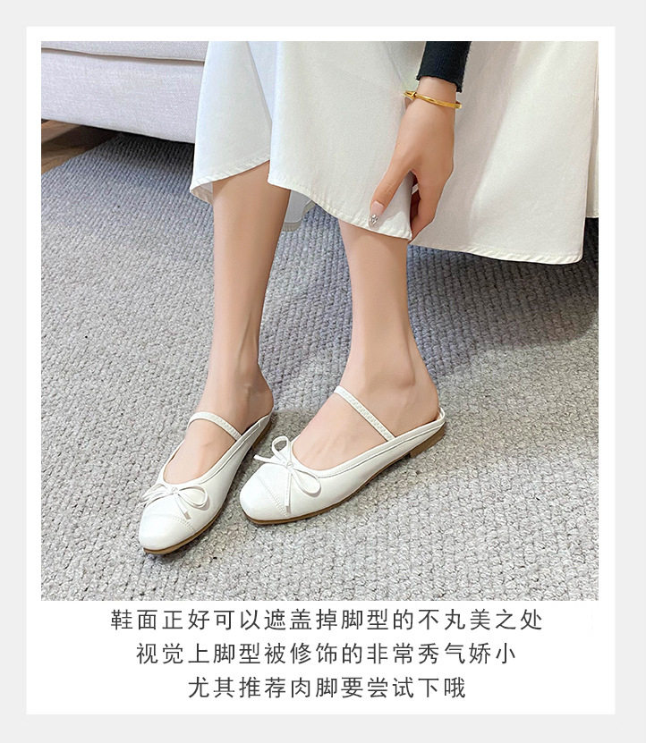 Dép bệt nữ mũi vuông bít mũi thắt nơ, đế cao 3–5 cm — Màu bạc, Màu hồng, Màu trắng, Màu đen chi tiết 9