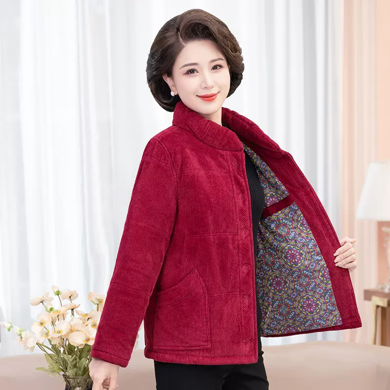 2022款秋依中老年秋冬季全棉加厚灯芯绒宽松休闲时尚百搭保暖棉服