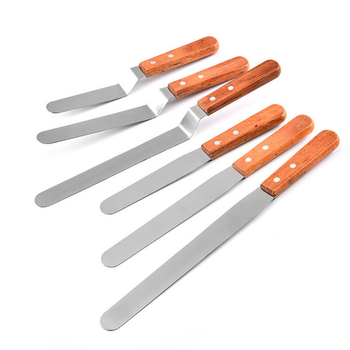 Wood-handled spatula baking tool, stainless steel cake cream frosting spatula kiss knife kitchenware wholesale