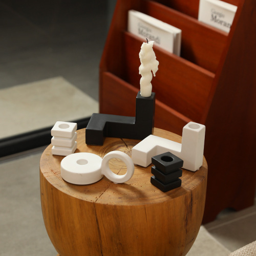 Modern Minimalist Block Ceramic Candlestick Study Living Room Entrance Bookshelf TV Stand Sales Office Fashion Light Decor