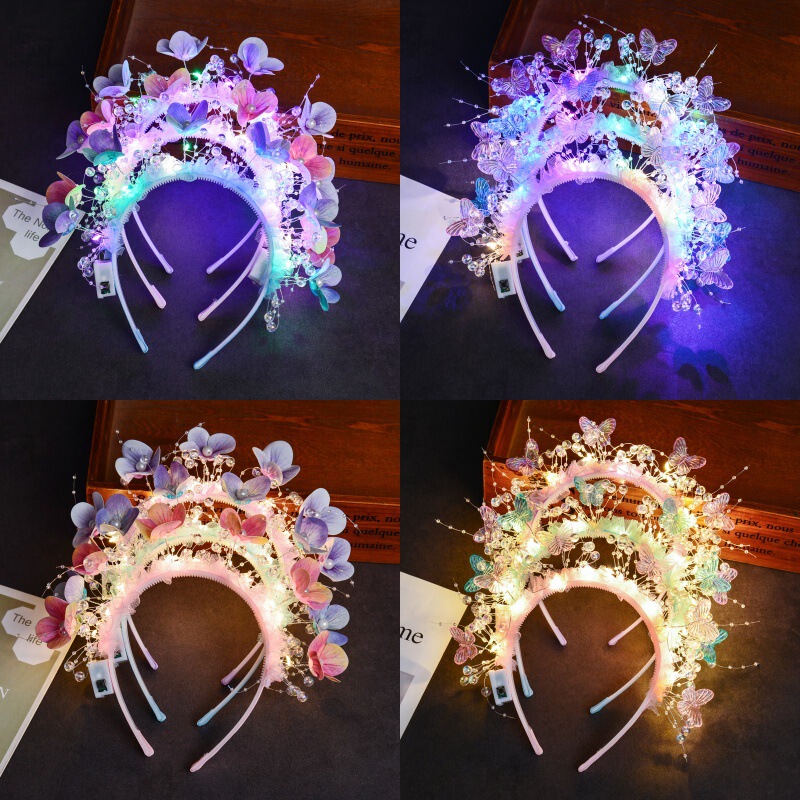 New Style Hairpin Butterfly Luminous Headwear Flower Headband New Year's Eve Market Children's Headband Toys Wholesale Local Promotion Gifts