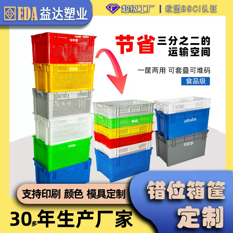 定制水果蔬菜塑料筐加厚茶叶筐大号中转箱胶框水产筐货套叠错位箱