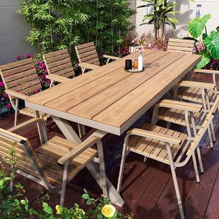 Outdoor Tables and Chairs Courtyard Anti-Corrosion Wood Waterproof Sun Protection Open-Air Plastic Wood Pavilion Garden Combination
