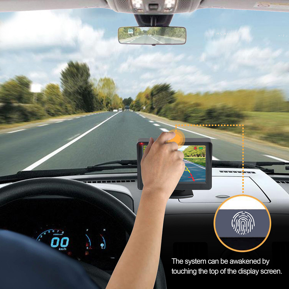 Cross-Border Wireless Solar-Powered Reversing Camera with Car Display Screen, European License Plate Frame, Car Rear View Monitoring