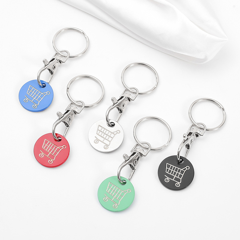 European and American coin chain key chain shopping cart 23MM stainless steel pendant pendant push shopping cart color key chain