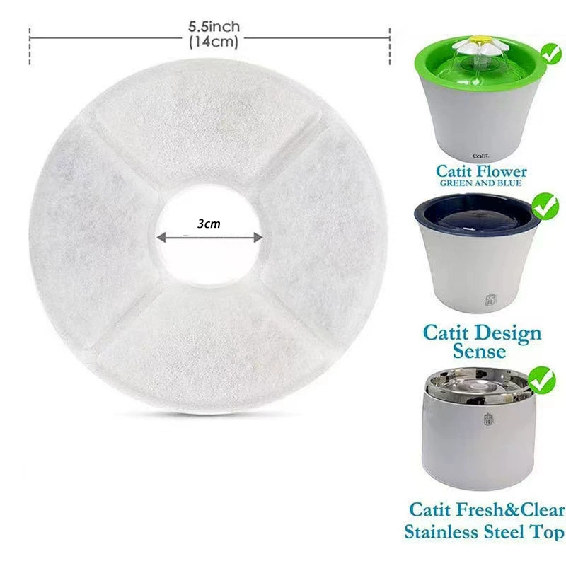 Круглый фильтр, хлопковый фильтр для диспенсера для воды для домашних животных, фильтрующий элемент с активированным углем, фильтр для диспенсера для воды для домашних животных, фильтрующий элемент