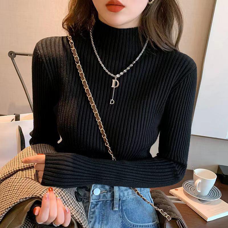 Half Turtleneck Knitwear Women's Slim Knitted Knitwear Autumn and Winter 2025 Tops New Style Thickeneded Bottoming Versatile Long Sleeves