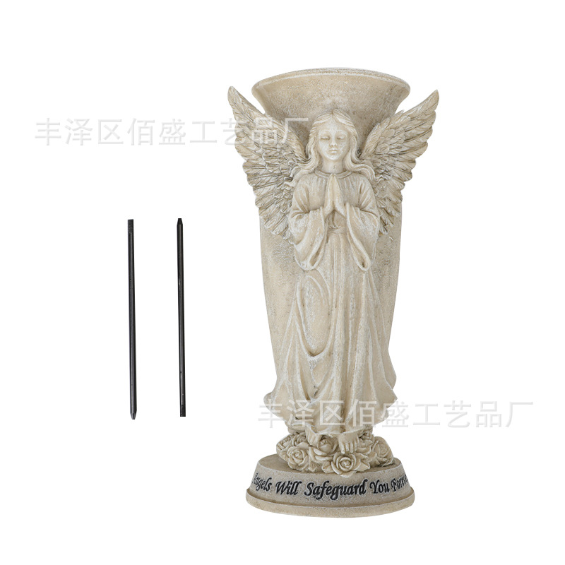 Adornos de jardín creativos con forma de ángel para cementerio, florero transfronterizo, arreglo floral, decoración conmemorativa para lápidas, estatua de resina artesanal.