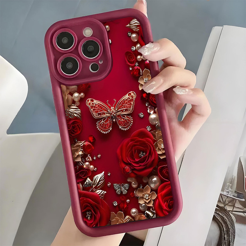 Diamond Butterfly Emery Step Sky Eye Black Groove Suitable for Iphone15/16/17 Mobile Phone Case Protective Cover