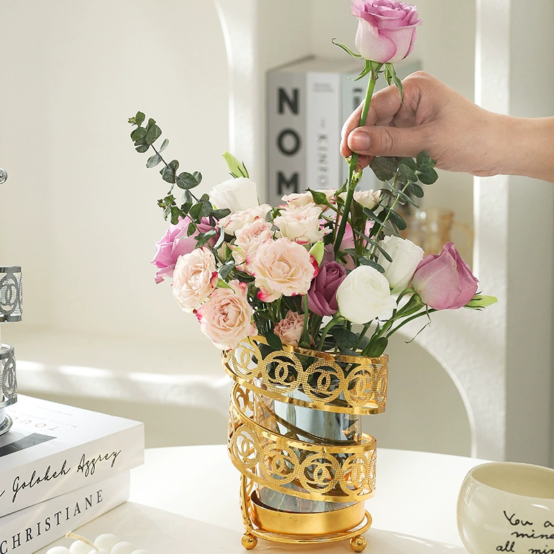 Металлическая стеклянная ваза в скандинавском стиле с гальваническим покрытием для цветочных композиций, гидропоники, простая настольная золотая маленькая ваза в стиле Ins, европейский стиль