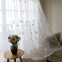 High-end embroidered white gauze curtain retro literary semi-black curtain gauze luxury living room balcony partition gauze curtain curtain