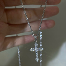 18k真金电镀锆石十字架吊坠项链时尚轻奢项坠小众高级感项饰批发