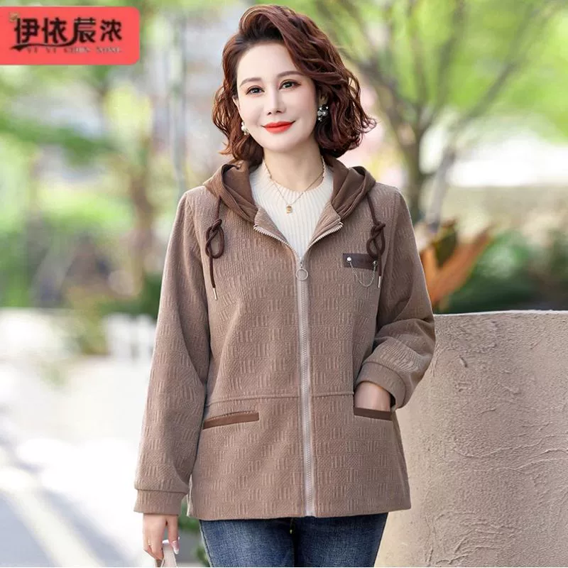 Весна Новый топ с капюшоном, женская одежда для мам, 45-летняя Женская куртка на молнии для среднего и пожилого возраста, весна и осень, новая женская куртка