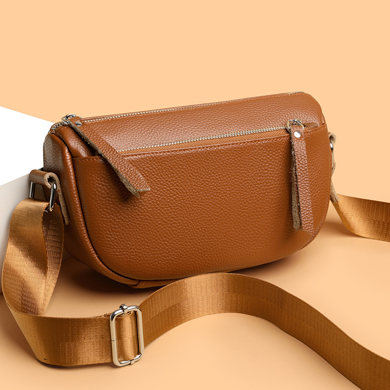 Wholesale new genuine leather women's bag, top-grain cowhide shoulder bag, stylish and versatile, high-end feel, multi-layer large capacity crossbody bag