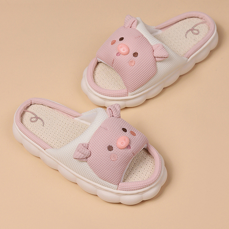 Pantuflas de Lino Dibujos Animados de Lino y PVC Antideslizantes para Interiores