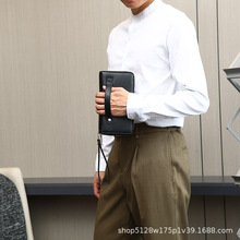 定制批发商务时尚钱包男士pu皮多卡位大容量带手挽卡包一体手拿包