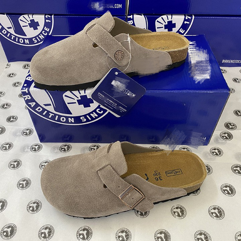 BK Genuine Birkenthal Shoes Men's and Women's Cork Bottom Retro Baotou Half Slippers Comfortable All-Match Lazy Shoes Flat Sandals